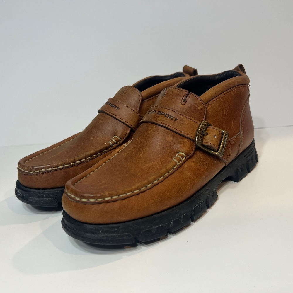 Polo Sport‎ Ralph Lauren Brown Leather Monk Strap Moc Toe Ankle Boots 8.5B
